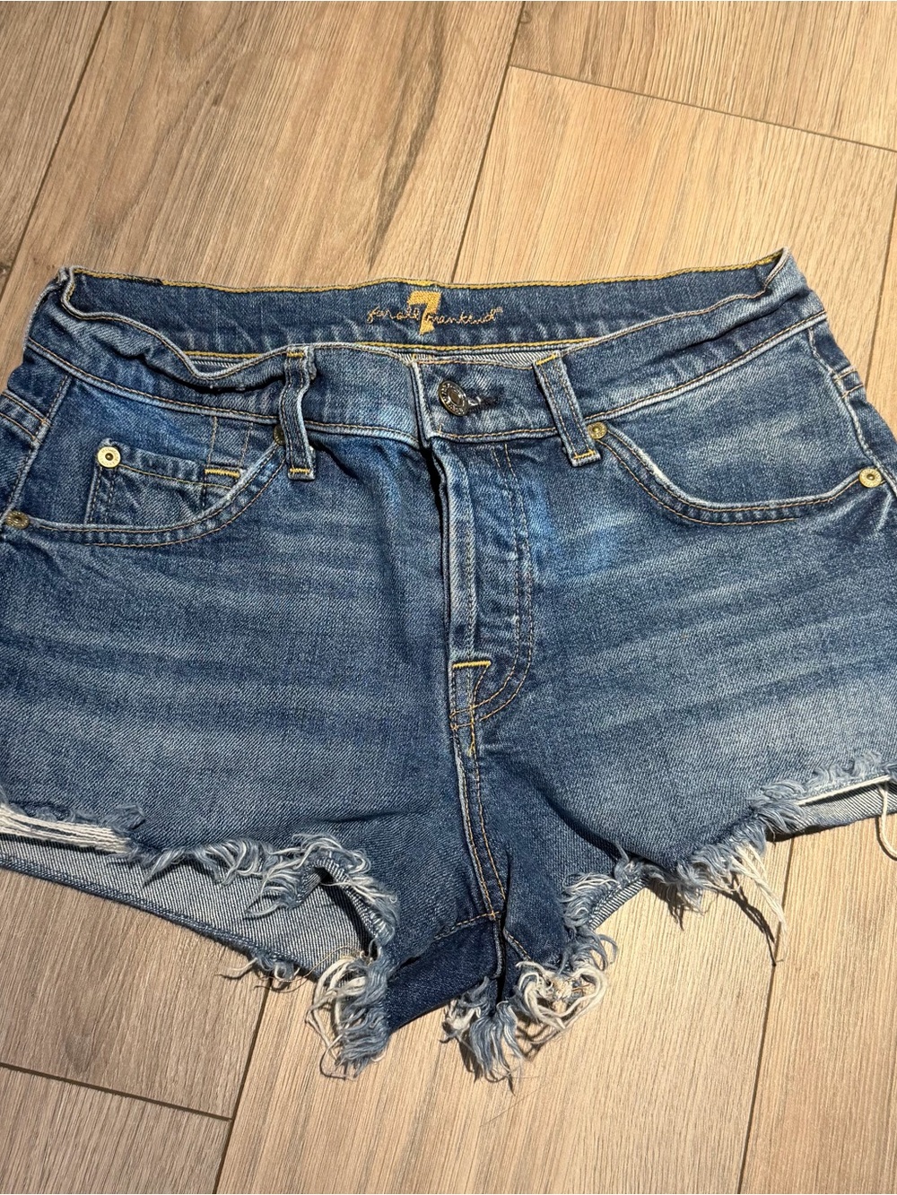 7 For All Mankind Distressed Blue Denim Cutoff Shorts